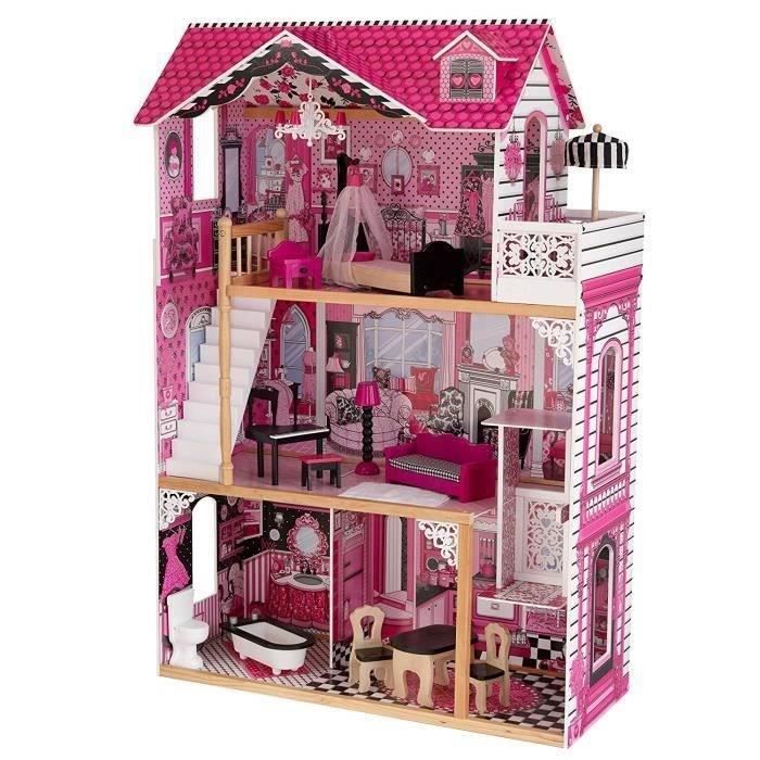 KIDKRAFT - Maison de poupées Amélia + 14 pièces - En bois - Rose