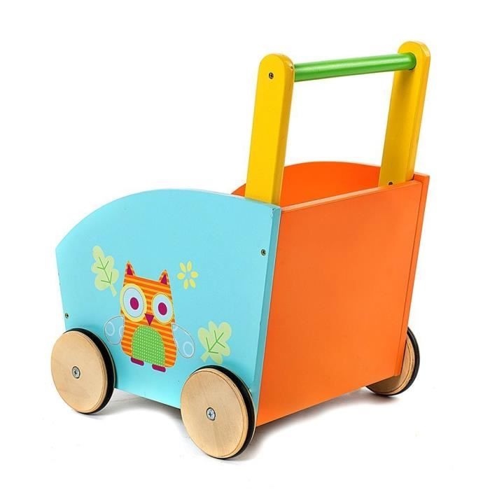 Labebe -Véhicule Pour Enfant -Jouet en Bois Coffre à jouet Chariot d'activités Chariot a Pousser Multi-activités
