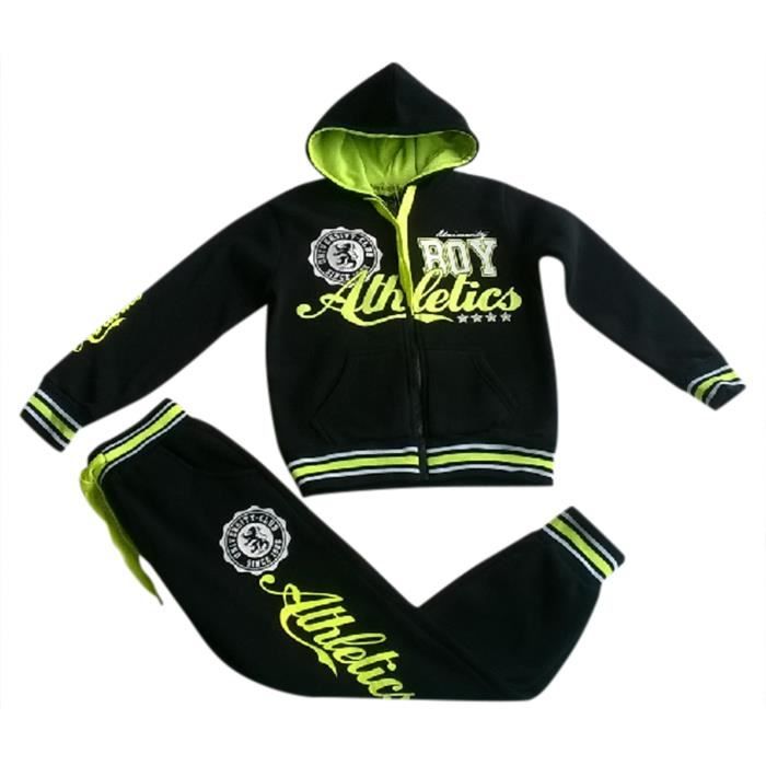 Jogging enfant Athletic molletonné noir et jaune fluo Taille de 2 à 14 ans