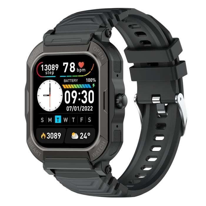 Montre Connectée Homme Militaire Robuste Gros Renfort et Bouton Codeur Rotatif Double Bleutooth avec Micro Integrée Assistant Vocal