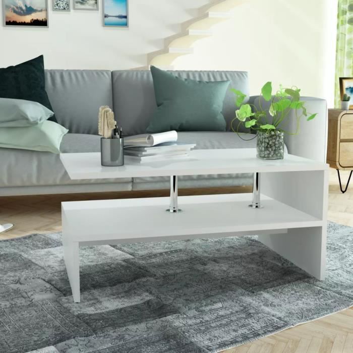 Table basse design scandinave salon contemporain en aggloméré 90 x 59 x 42 cm Blanc