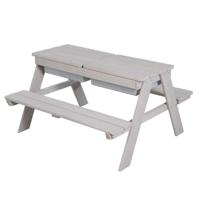 ROBA Table Sable et Eau en Bois massif avec Bac de jeu - Résistante aux Intempéries - Gris