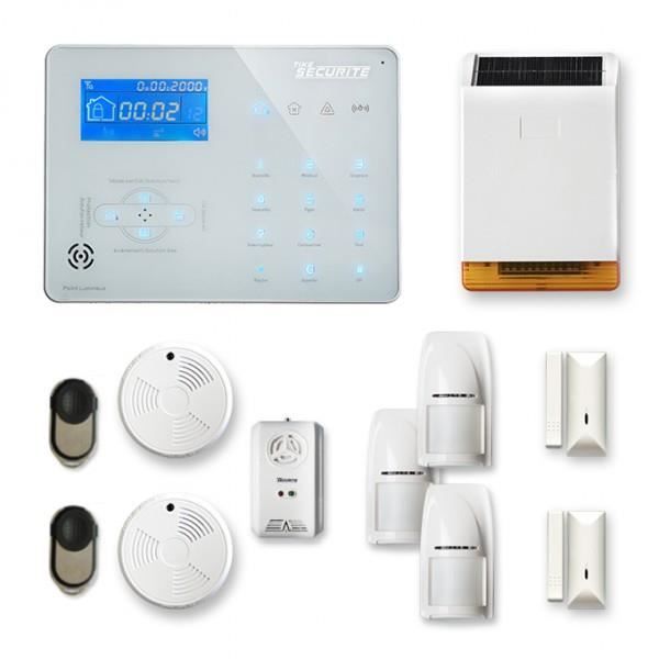 Alarme maison sans fil ICE-B 2 à 3 pièces mouvement + intrusion + détecteur de fumée + gaz + sirène extérieure solaire - Compatible
