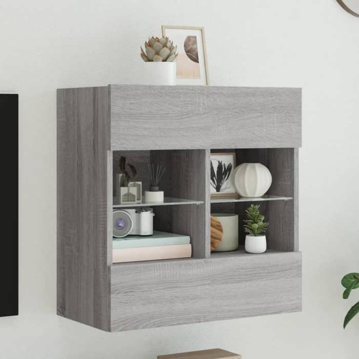 VidaXL Meuble TV Mural Gris Béton – Armoire Télévision Suspendue Moderne Avec Rangement, Meuble Flottant Gain De Place Pour Salon