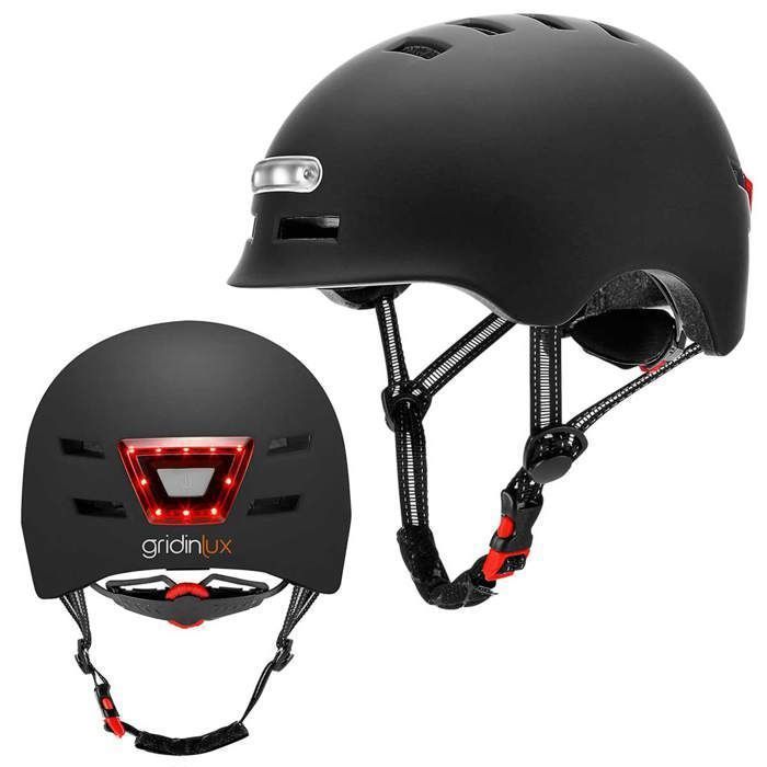 Safe&Go Casque Noir L scooter vélo Mobilité Urbaine Lumière LED avant et arrière Gridinlux