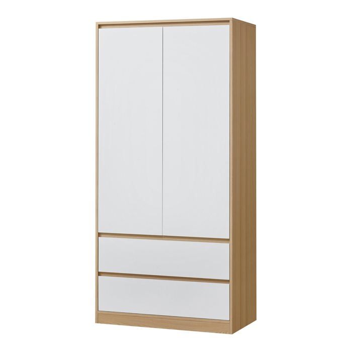 Armoire de chambre garde-robe moderne meuble de rangement intemporel avec 2 tiroirs MDF 176 x Armoire de chambre garde-robe moderne meuble de rangement intemporel avec 2 tiroirs MDF 176 x