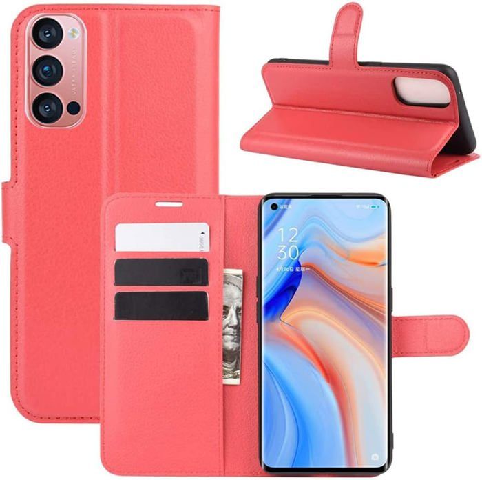 TANYO Leder Folio Hülle Für Oppo Reno4 Z 5G – Flip Case Mit Kartenfächern, Magnetverschluss & Ständerfunktion, Schwarz