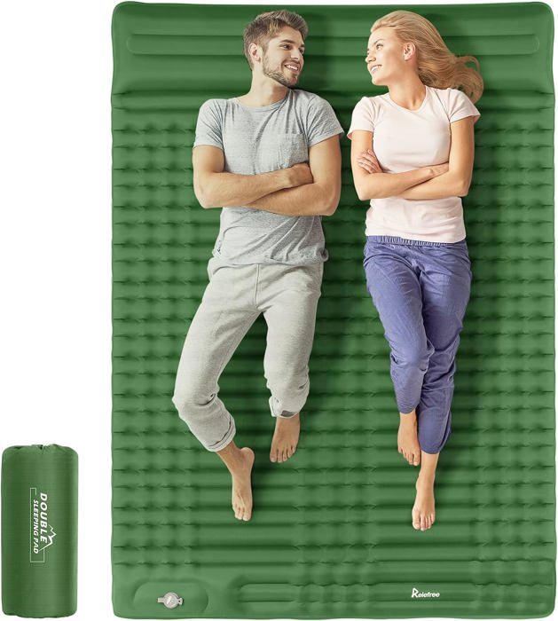 Matelas De Camping Autogonflant Double – 200x130 Cm – Ultraléger 1.32 Lbs – Olive