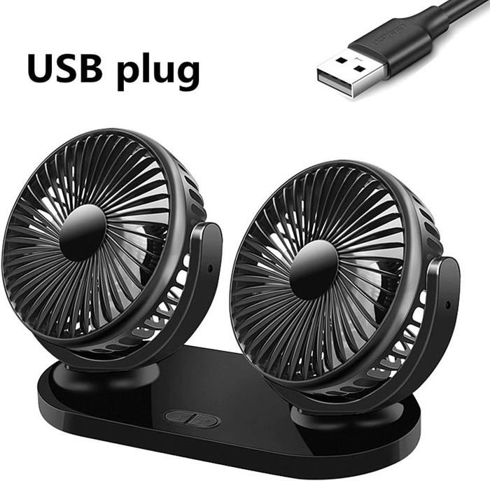 Ventilateurs USB Ventilateur 12V Camping Car Ventilateur USB Silencieux Ventilateur Double TêTe Secouant pour Voiture VéHicule
