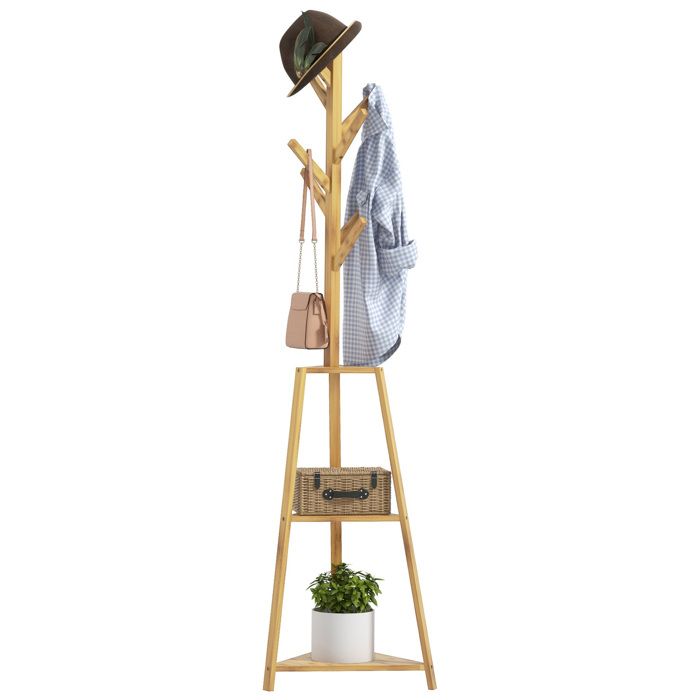Portemanteau sur pied en bois - HOMCOM - 8 patères - 3 étagères- meuble dentrée pour vêtements chapeaux entrée - 46 x 46 x 175 cm Portemanteau sur pied en bois - HOMCOM - 8 patères - 3 étagères- meuble dentrée pour vêtements chapeaux entrée - 46 x 46 x 175 cm