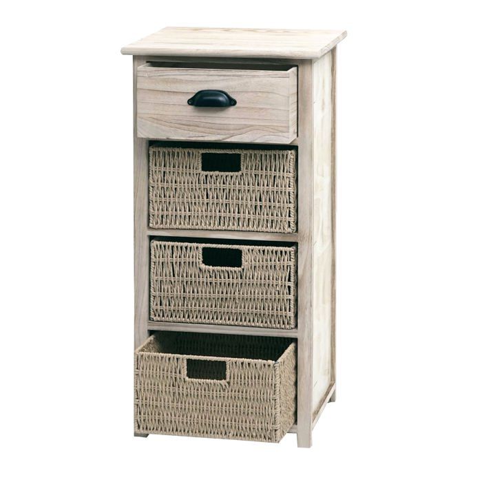 Commode avec tiroir et 3 paniers 83x40x29 cm paniers naturels marron clair 04_0006507 Commode avec tiroir et 3 paniers 83x40x29 cm paniers naturels marron clair 04_0006507