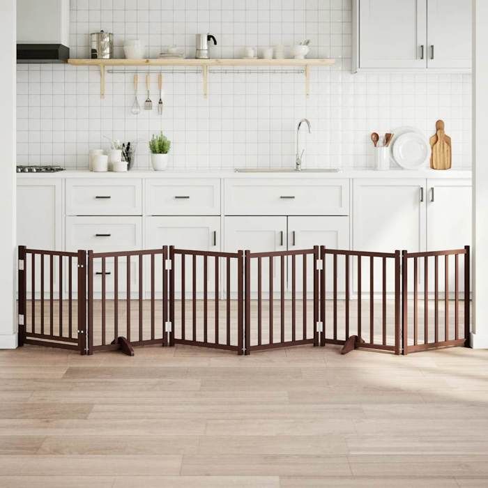 Meilleurs prix pour vidaXL Barrière pour chiens avec porte 6 panneaux bois de sapin massif, barrière de sécurité pour animaux de compagnie, 352293