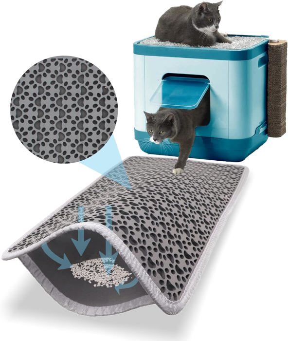 Meilleurs prix pour Bazerga Tapis Litière Chat pour Bac à Litière Chat 38-61 cm Imperméable Non Toxique, Double Couche%100 EVA en Patte du Chat Gris