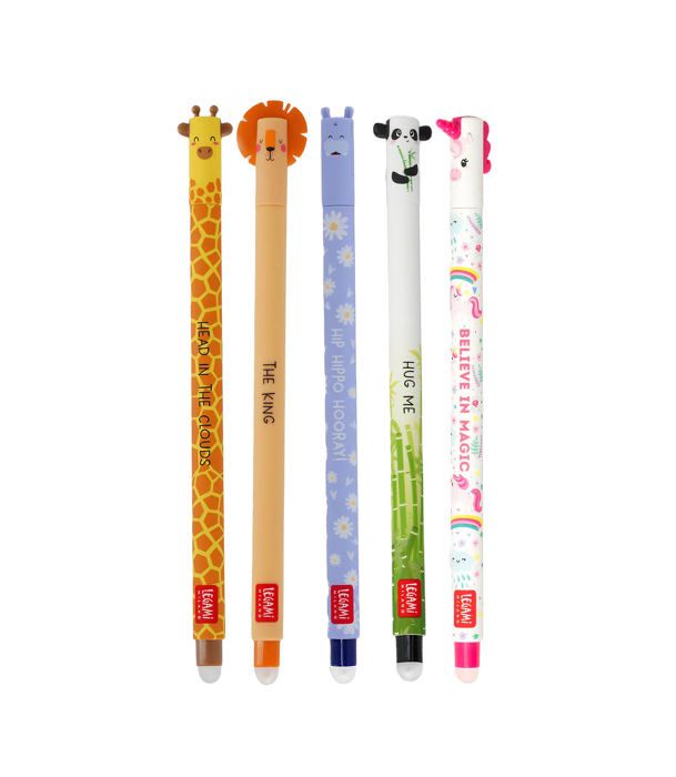 Lot De 6 Stylos Gel Effaçables LEGAMI - Encre Thermosensible 0,7mm - Motifs Animaux Mignons - Idéal École/Bureau