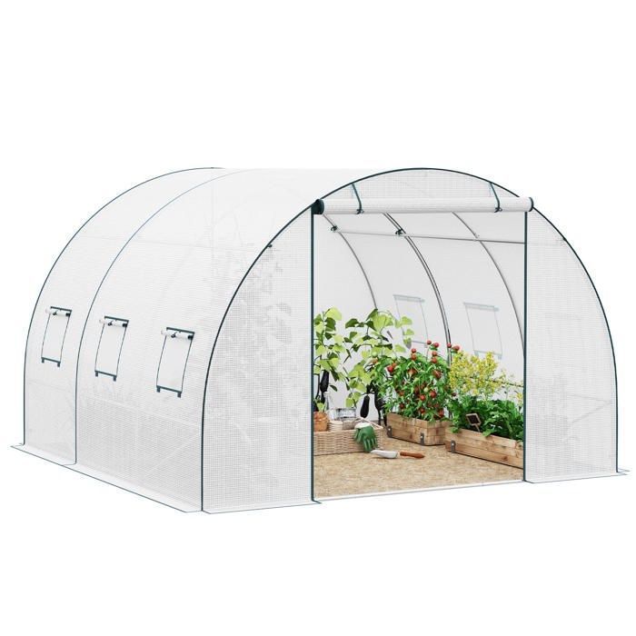Serre de Jardin WOLTU Grand espace 300x300x200cm en Tube d’Acier Galvanisé et PE Blanc W0UETT0812