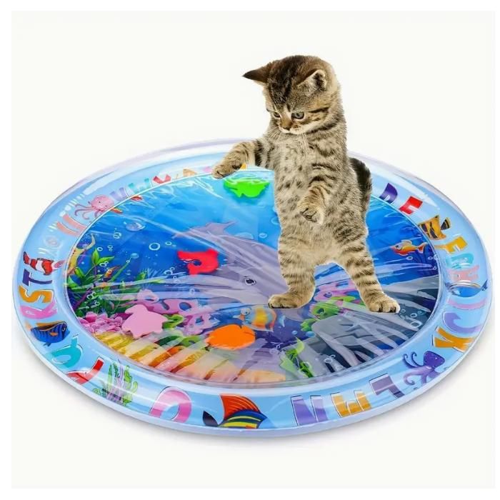 Meilleurs prix pour Tapis d’Eau pour Chaton-Jouet Interactif avec Formes de Poisson Flottantes-Tapis Gonflable Sensoriel Anti-Stress pour Chat