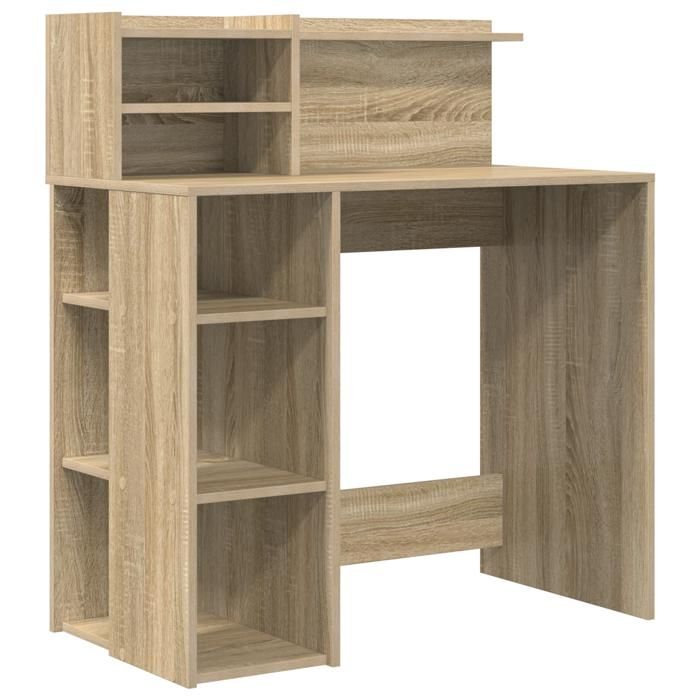CLOUD Bureau à domicile Table de travail avec rangement - Chêne Sonoma 90x48x101.5 cm Bois dingénierie ll460