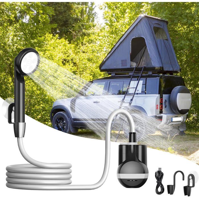 Spopal Douche Portable Camping 10000mAh – IPX8, 5 Vitesses, écran – Kit Complet (sans Chauffage)