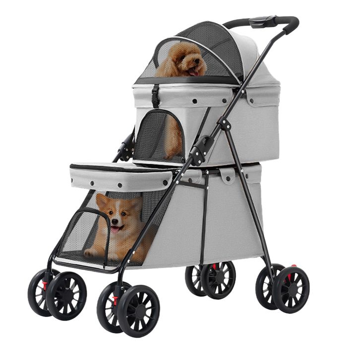 Comparer les prix de XXL Double-layer Pet Poussette-MENGDA-Poussette grand chien-Foldable-Pour Animaux âgés et jeunes-67×50×95cm-Gris
