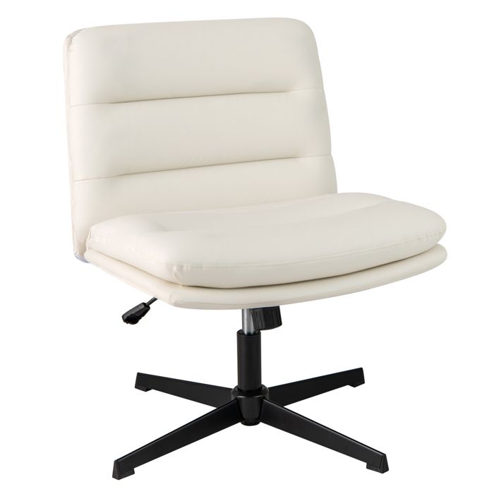 COSTWAY Fauteuil de Bureau Pivotante à 360° en Simili Cuir Réglable en Hauteur du Siège 43-53 cm pour Chambre Salon Beige