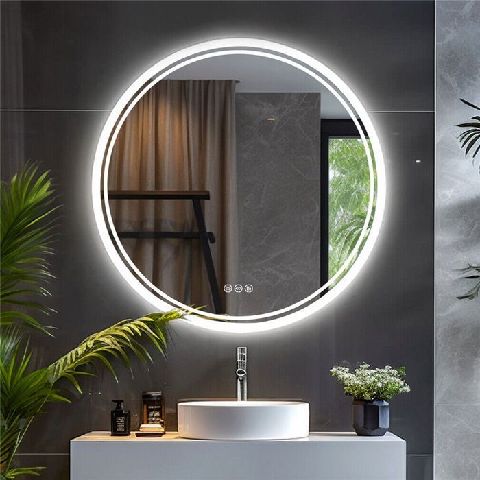 Miroir Rond Salle de Bain - 60cm Diamètre Miroir LED Rétroéclairé à intensité Variable Miroir Connecté Mural Anti-buée