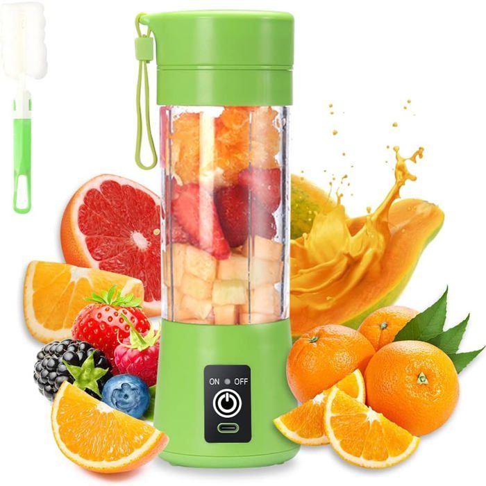 Blender Portable USB 380ml - Mini Mixeur Smoothie 6 Lames 3D - Rechargeable Pour Shakes, Jus Et Voyages (Bleu)
