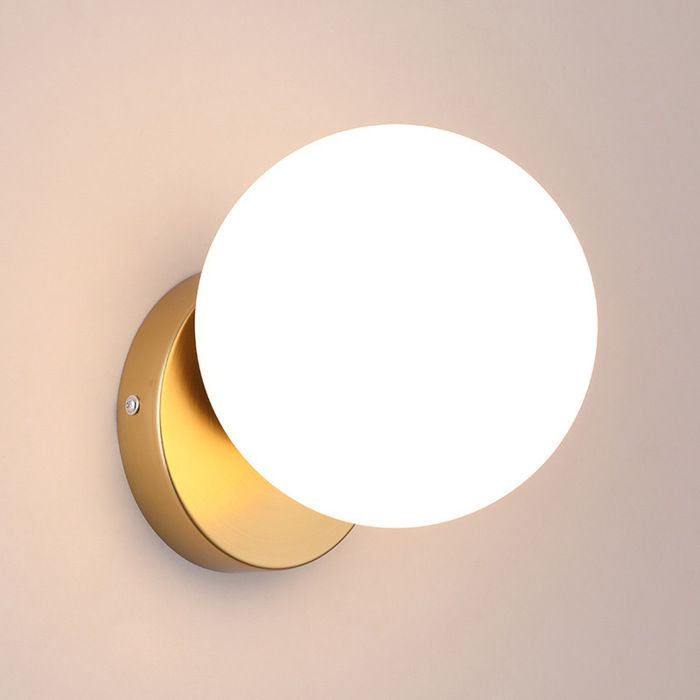 Applique Murale Design Avec Abat-jour Boule En Verre - Finition Dorée - Douille E27 Max 40W - Pour Chambre, Salon, Couloir