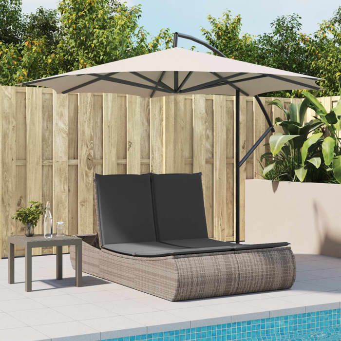 Desginer Chaise longue/Lit de repos - SOLOMON - Pour jardin - double places - avec coussins - gris résine tressée CC1336