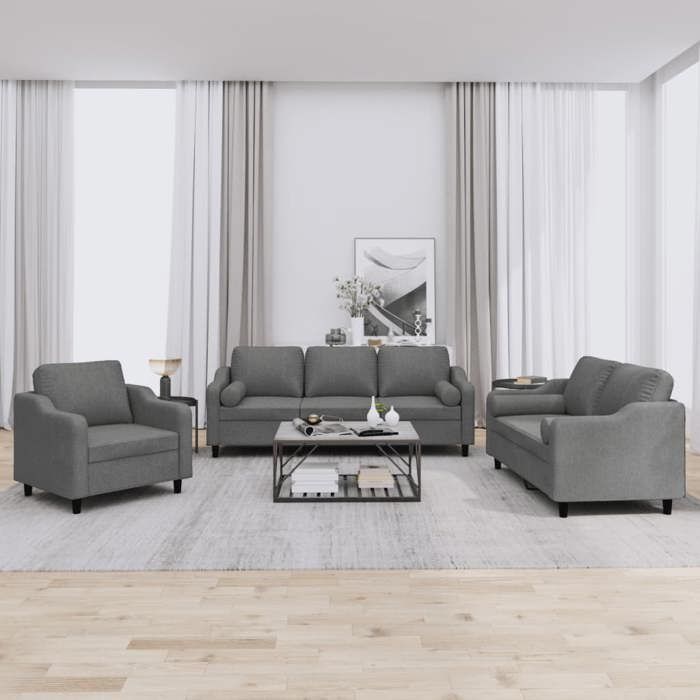 Ensemble de canapés 3 pièces - vidaXL - Coussins gris foncé - Tissu polyester - Structure en contreplaqué et métal
