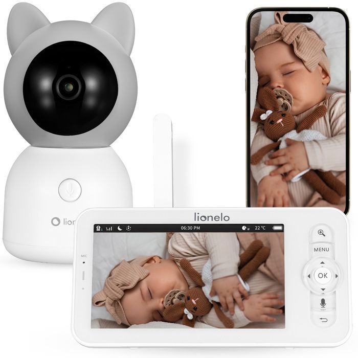 Babyphone vidéo sans fil LIONELO Babyline 9.2 AI - 8 heures d’autonomie - Rotation à 360° -Détection des pleurs du bébé - Blanc
