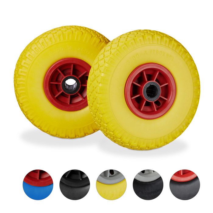 Relaxdays Lot De 2 Roues Pour Diable 4.1/3.5-4 Chambre à Air - Axe 136 Mm, Max 136 Kg, Jantes Acier 260x85 Mm Rouge/Noir