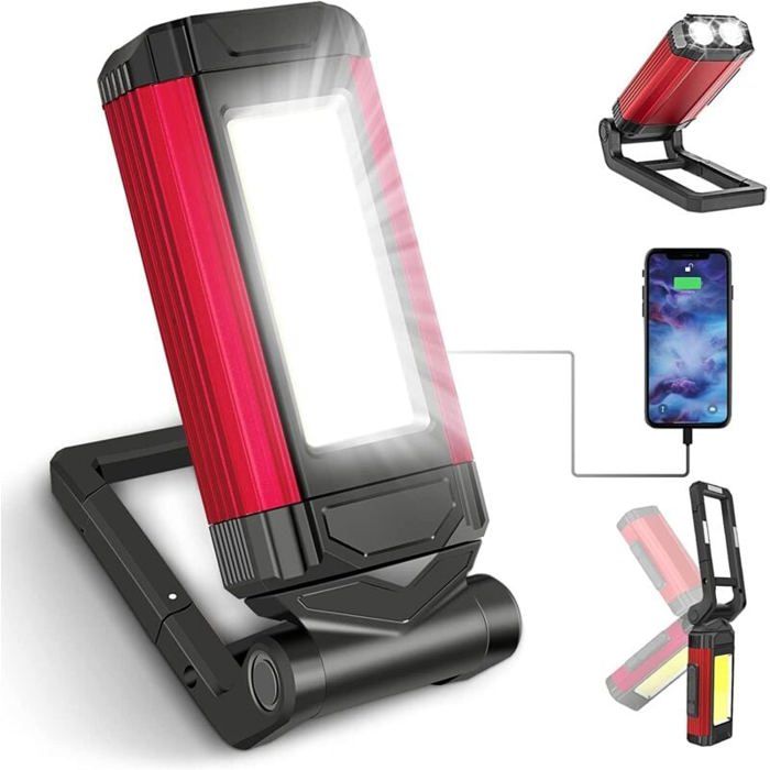 DRE-Lampe de Travail Rechargeable Puissante Baladeuse LED Lampe Atelier avec Base Magnétique Lampe Torche avec IPX6 Étanche 7 M