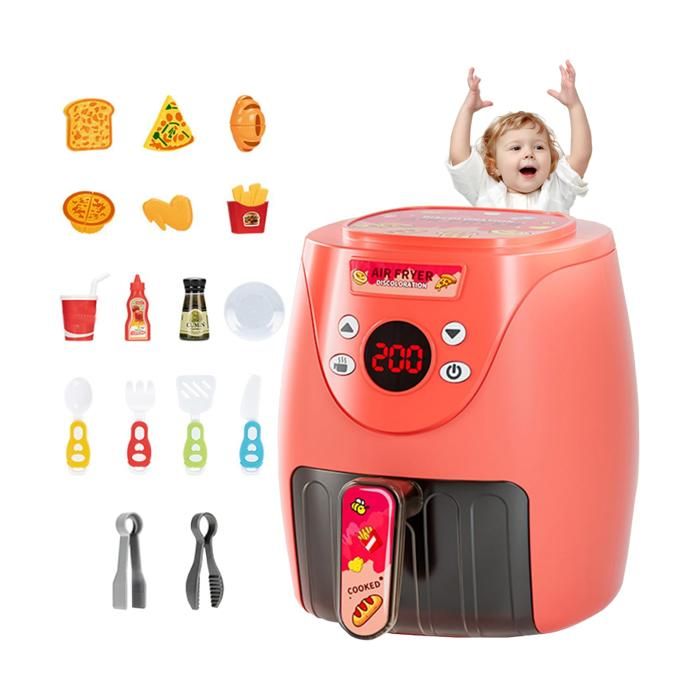 Friteuse à Air Jouet Avec Aliments Changeants De Couleur - Ensemble Cuisine Enfant 3 Ans+, Musique Et Lumières, 15 Accessoires