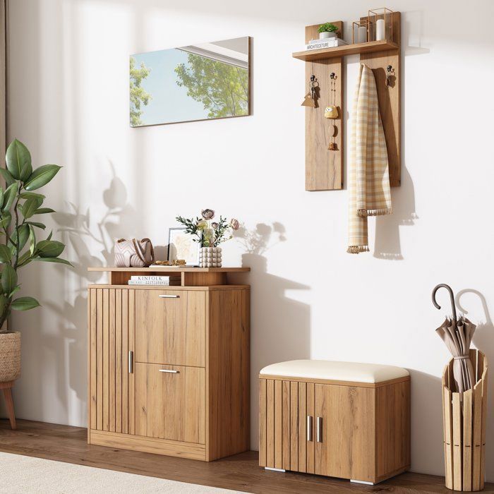 Ensemble Meuble d’Entrée - 4 Pièces - Armoire à Chaussures - Banc à Chaussures - Porte-Manteau - Miroir - 140×35×133 cm Ensemble Meuble d’Entrée - 4 Pièces - Armoire à Chaussures - Banc à Chaussures - Porte-Manteau - Miroir - 140×35×133 cm