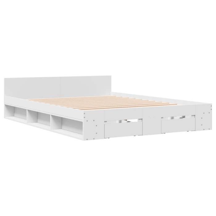 Blanc 140 x 190 cm - Lit Bois - stables et durable - Cadre de lit avec tiroirs - matelas non inclus - blanc 140x190 cm 001_608028