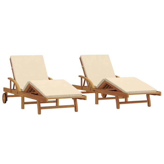 Transat en bois dacacia - vidaXL - Beige - 200x67x84 cm - Dossier multipositions - Repose-pieds réglables