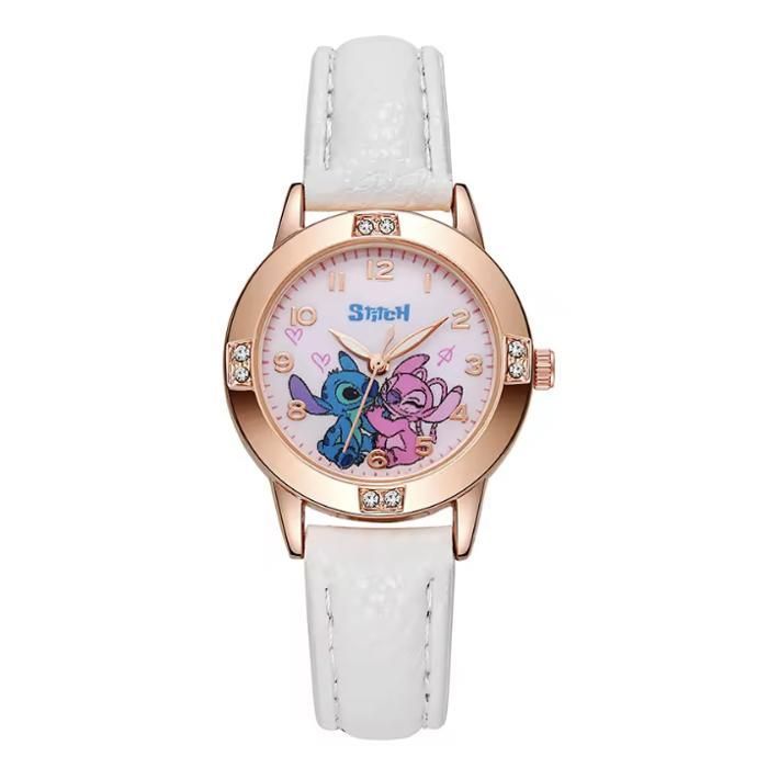Montre Fille Stitch Blanche et Dorée – Montre Enfant Ado Bracelet Blanc – Idée Cadeau Anniversaire