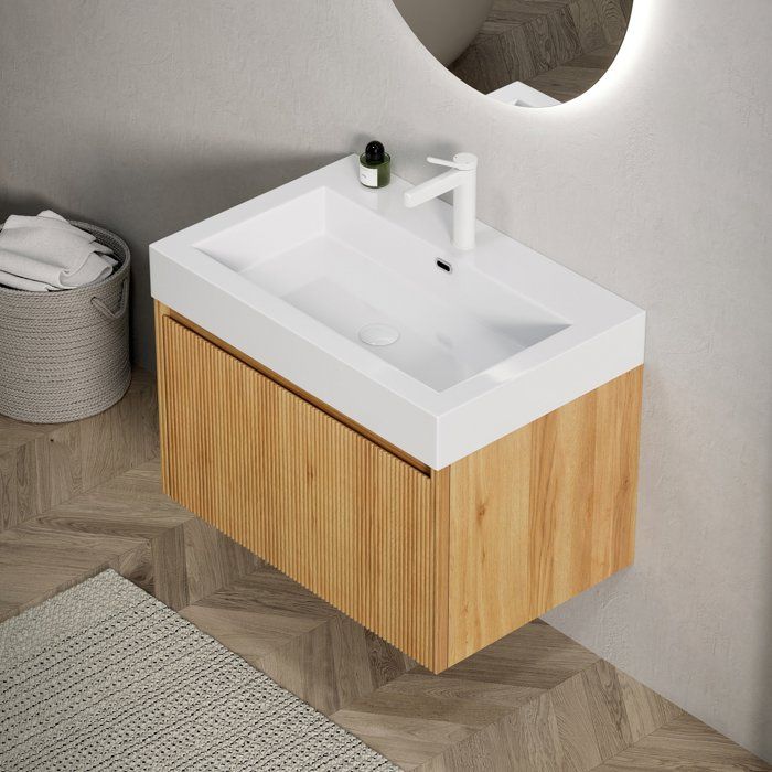 Meuble vasque salle de bain 70 cm avec tiroir et vasque rectangulaire en résine FloraGrace