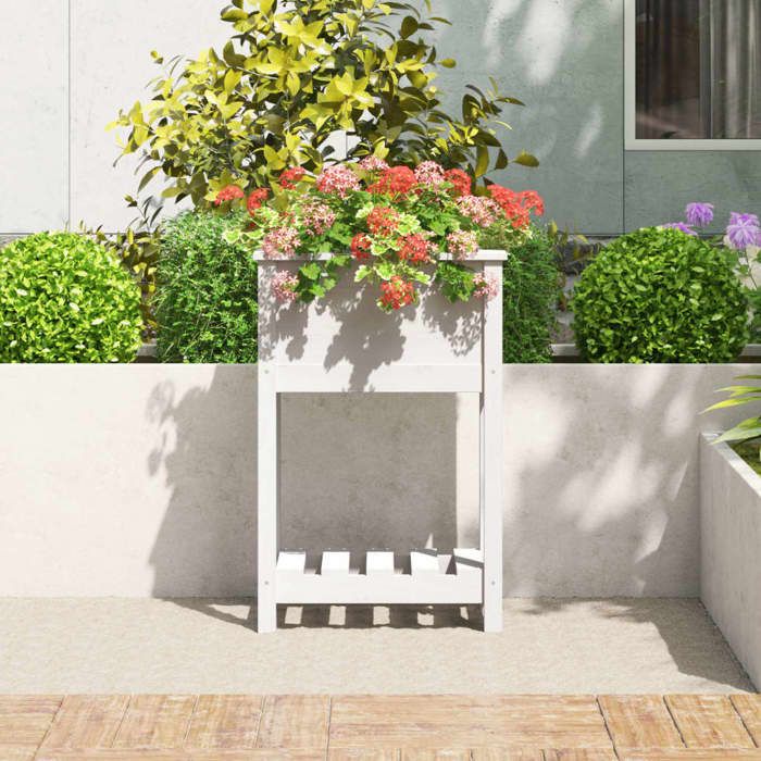 HOT SALE* BOIS JARDINIERE - POT DE FLEUR - LEMON - Jardinière - avec étagère Blanc 54x345x81 cm - bois massif de pin 9858263
