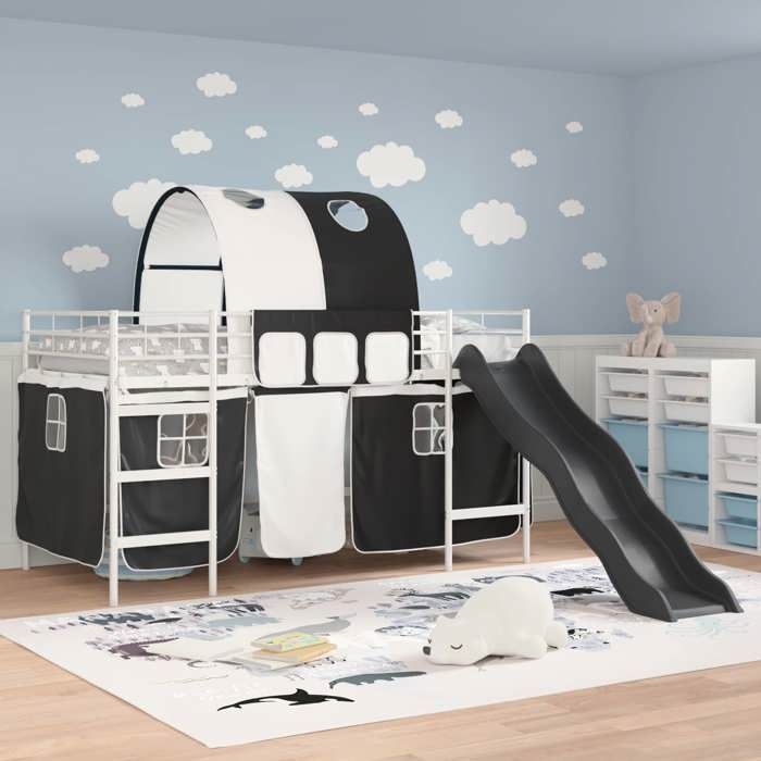 Magnifique Lit mezzanine pour enfants - SARAZYJ - Design loft - Meuble de chambre - Blanc et Noir 90 x 200cm Métал - 763708