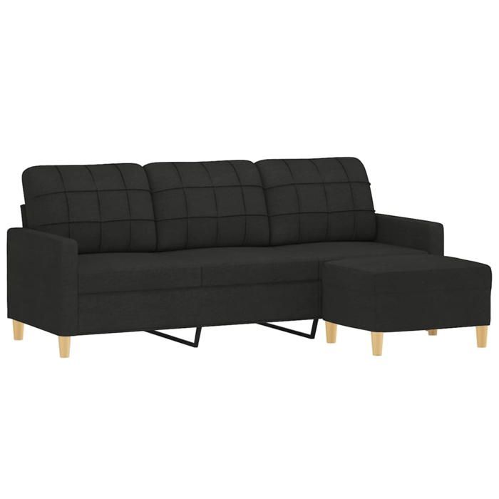 Canapé à 3 places ergonomique - RUIOG - 1 Sofa-set - 3 personnes - avec repose-pieds Noir 180cm Tissu 198x77x80cm C92950116150