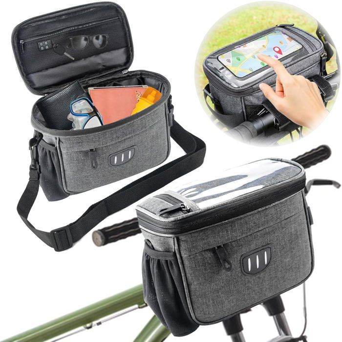 Sacoche Guidon Panier Velo 5L Sac Avant Sacoches de Guidon Vélo Multifonctionnel Écran Tactile Étanche à lavant