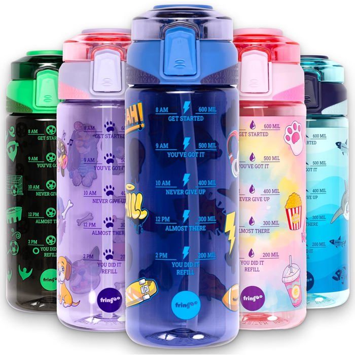 Bouteille deau pour enfants pour lécole 650 ml-Poignée de transport 100% étanche et paille en silicone Tritan sans BPA