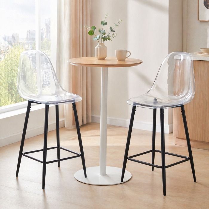 Tabouret de bar transparent lot de 2 - TCQPZ - métal noir design moderne intérieur 51 × 45 × 102 cm