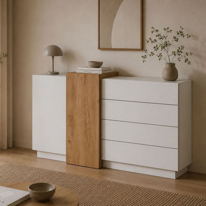 Buffet Hadarari Dmora en bois mélaminé blanc 160x45x94h cm Buffet Hadarari Dmora en bois mélaminé blanc 160x45x94h cm