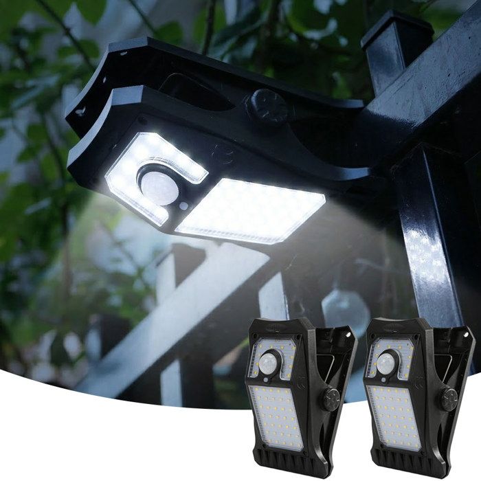 2 Pack Lampe solaire extérieure à pince avec Détecteur de Mouvement Projecteur Solaire Sans Fil pour Jardin Garage lumière blanche