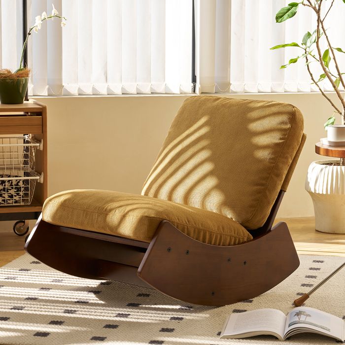 Fauteuil à bascule - Rembourrage moelleux - Design ergonomique - Tissu velours côtelé - Structure en bois massif