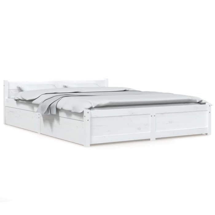 Cadre de Lit sans matelas avec Tiroirs 2 places Blanc 140x190 cm en bois avec lattes en contreplaqué et rangement intégré 942626