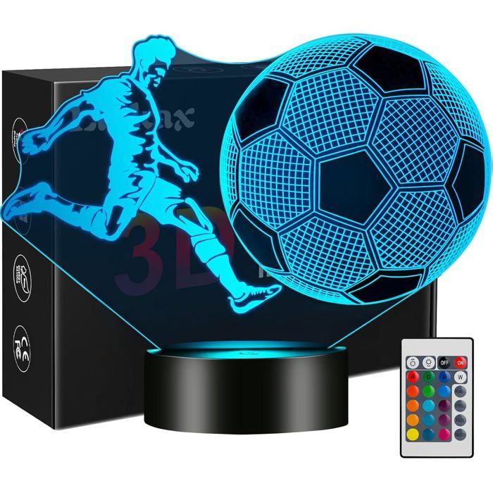 Veilleuse football 3D LED - 16 couleurs - Intensité variable - Bouton tactile et télécommande