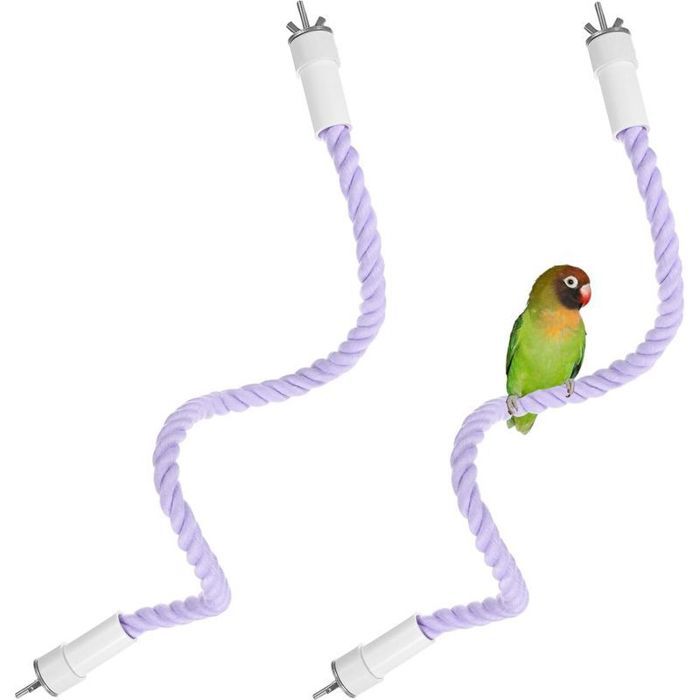 Perchoir Corde Oiseau - Lot De 2 - Flexible - Lime Bec Et Griffes - Pour Cage - 60cm Violet